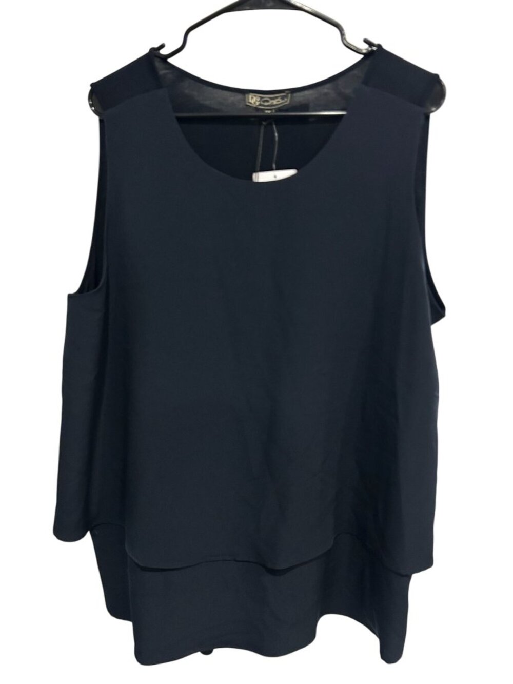 DG2 by Diane Gilman 1X Navy Blue Sleeveless Layered Tank Top Minimalist NWT